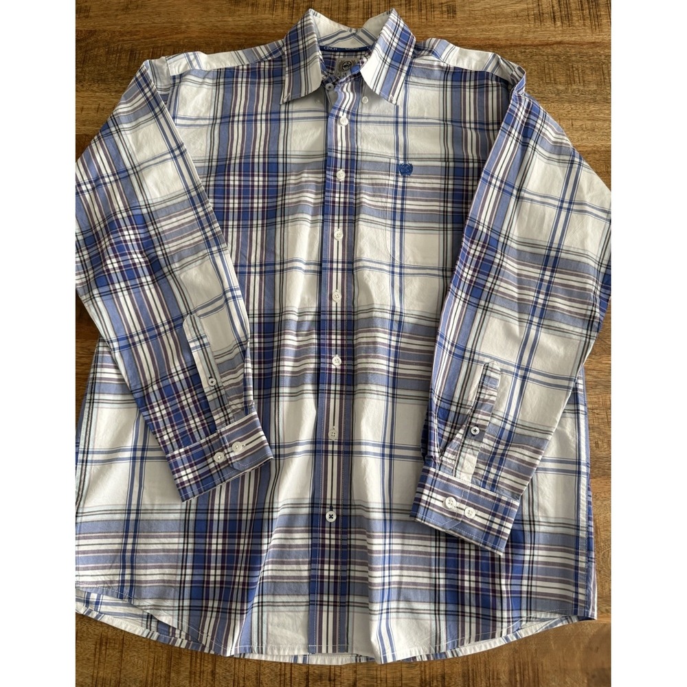 Cinch Mens M Plaid Western Shirt Blue Purple Button Down Rodeo Cowboy